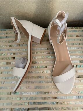 White Ankle-Strap Block Heel Sandals